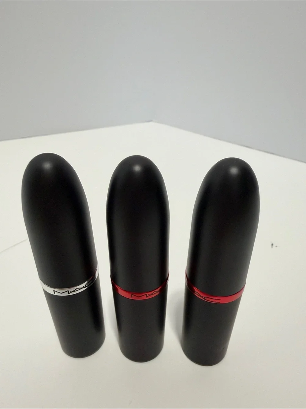 3 MAC Lipsticks 832 crème cup, vg2 viva planet, vg1 viva heart satin/matte